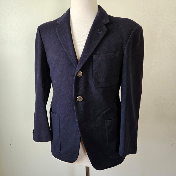 VIntage‎ Mens 1950s Navy Blue Wool Blazer Sport Coat Collegiate Uniform 40S